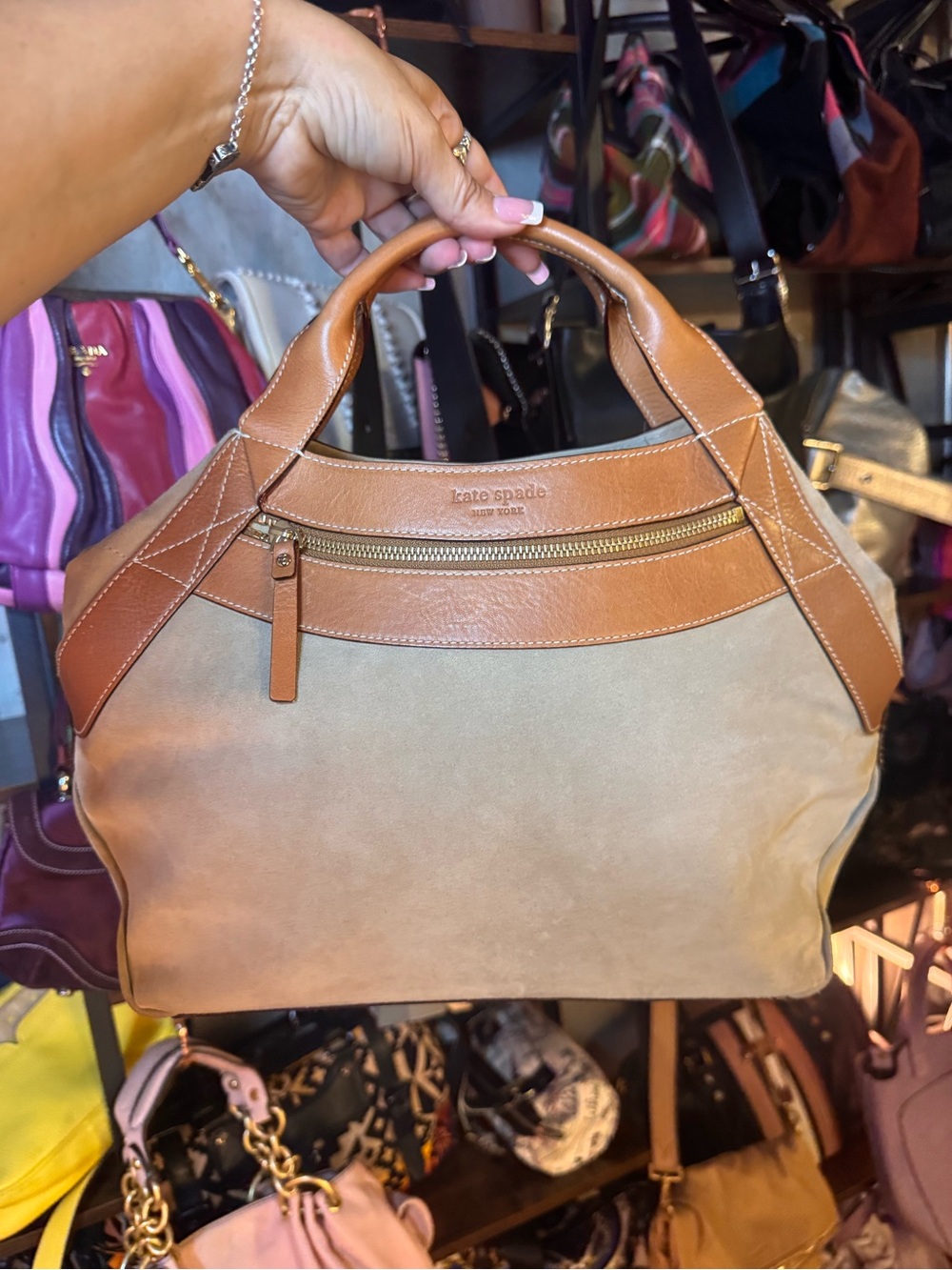 kate spade Tan Suede & Leather Satchel - Vintage and Rare! NWT & DUSTBAG